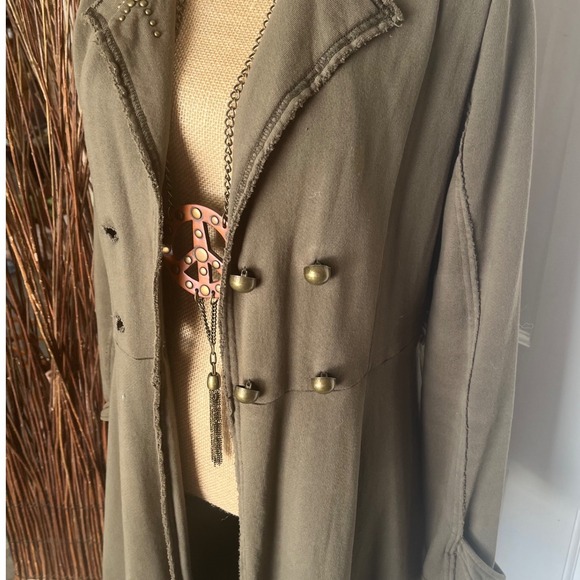 Green Dragon Trench Military Style Double Breasted Army Green Studded Star SizeL - Picture 10 of 16